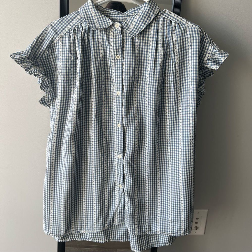 NWT Max studio women's embroided top,button down, gingham print,white, boho